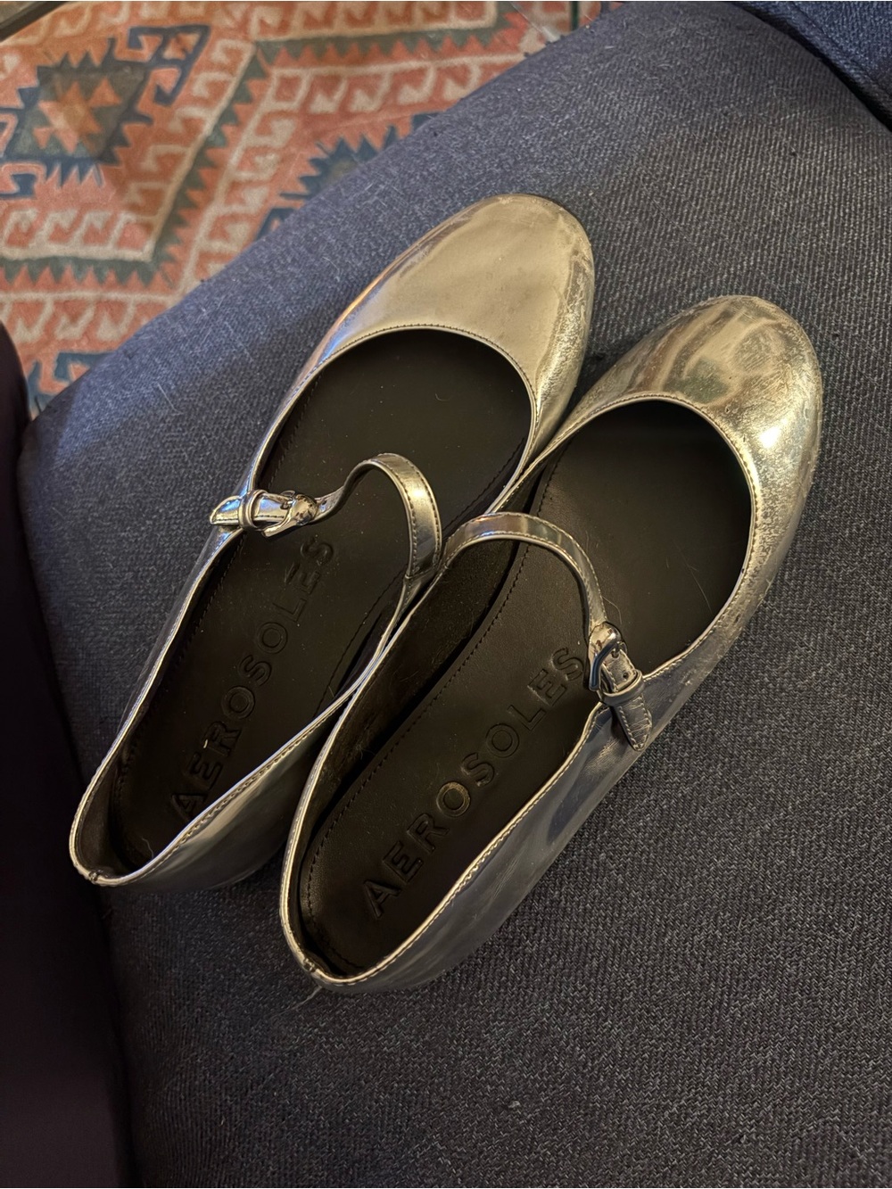 AEROSOLES Metallic Mary Jane Flats in Silver